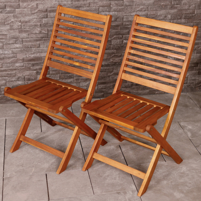 Charles Bentley Set of 2 Acacia Wood Foldable Patio Chair - Size: 1 Seater - Brown - Wilko - image 1