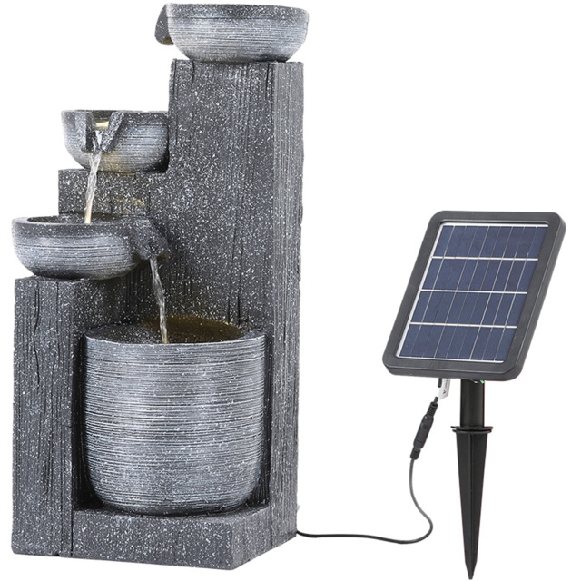 Living and Home 4 Tier Bowl Shaped Imitation Rock Solar Powered LED Water Feature - Size: 58 x 25.5 x 20cm - Grey - Wilko - image 1