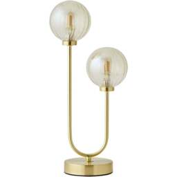ValueLights Chessy 2 Way Ribbed Glass Globe Gold Stem LED Table Lamp - Size: 42 x 19 x 12cm - Wilko