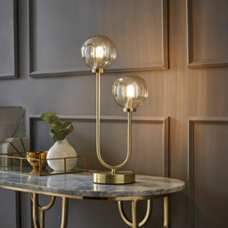 ValueLights Chessy 2 Way Ribbed Glass Globe Gold Stem LED Table Lamp - Size: 42 x 19 x 12cm - Wilko - thumbnail 3
