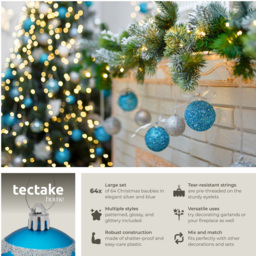 tectake Silver and Blue Shatterproof Christmas Baubles 64 Pack - Size: 6 x 6 x 6cm - silver/blue - Wilko - thumbnail 7