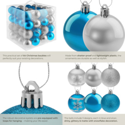 tectake Silver and Blue Shatterproof Christmas Baubles 64 Pack - Size: 6 x 6 x 6cm - silver/blue - Wilko - thumbnail 6