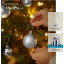 tectake Silver and Blue Shatterproof Christmas Baubles 64 Pack - Size: 6 x 6 x 6cm - silver/blue - Wilko - thumbnail 4