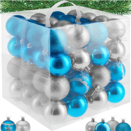tectake Silver and Blue Shatterproof Christmas Baubles 64 Pack - Size: 6 x 6 x 6cm - silver/blue - Wilko - thumbnail 3