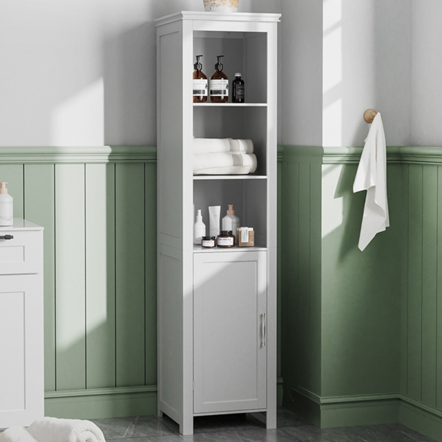 H&O Direct Single Door White Freestanding Bathroom Cabinet - Size: 161.5 x 40 x 30cm - Wilko - image 1