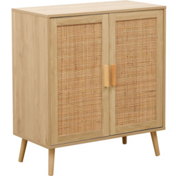 FurnitureHMD 2 Door Wooden and Rattan Weaving Sideboard - Size: 89 x 80 x 40cm - Natural - Wilko - thumbnail 4