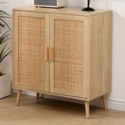 FurnitureHMD 2 Door Wooden and Rattan Weaving Sideboard - Size: 89 x 80 x 40cm - Natural - Wilko