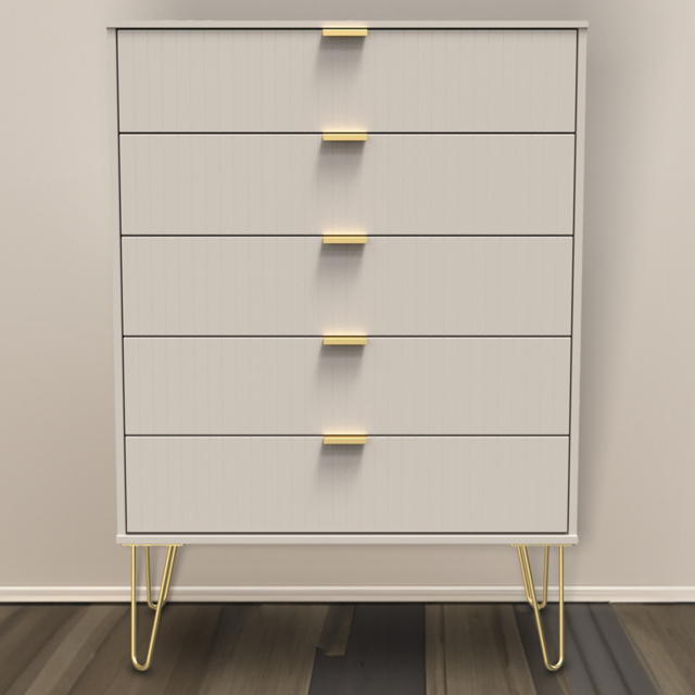 Crowndale Linear 5 Drawer Kashmir Matt Wide Chest of Drawers Ready Assembled - Cream - Wilko - image 1