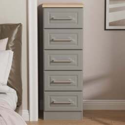 Crowndale Kent 5 Drawer Dusk Grey and Bardolino Oak Tall Bedside Cabinet Ready Assembled - Dusk Grey & Bardolino Oak - Wilko
