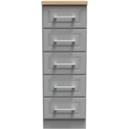 Crowndale Kent 5 Drawer Dusk Grey and Bardolino Oak Tall Bedside Cabinet Ready Assembled - Dusk Grey & Bardolino Oak - Wilko - thumbnail 3