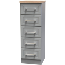 Crowndale Kent 5 Drawer Dusk Grey and Bardolino Oak Tall Bedside Cabinet Ready Assembled - Dusk Grey & Bardolino Oak - Wilko - thumbnail 5