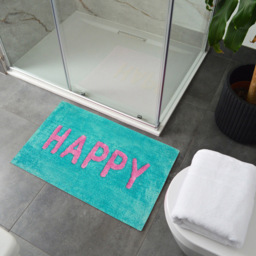 Mooky Mats Colourful Happy Slogan Turquoise and Pink Non Slip Bath Mat 50 x 80cm - Size: 50 x 80 x 1cm - Blue - Wilko - thumbnail 3