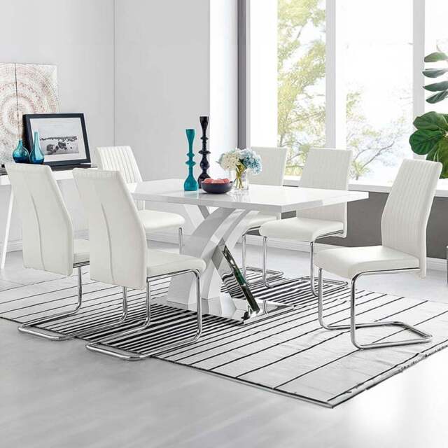 Furniturebox Columbia Fontana 6 Seater Dining Set White Gloss and Chrome - Wilko - image 1