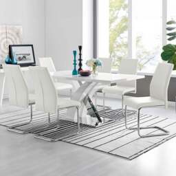 Furniturebox Columbia Fontana 6 Seater Dining Set White Gloss and Chrome - Wilko - thumbnail 1