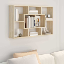 vidaXL 8 Shelf Sonoma Oak Geometric Wall Mounted Bookcase - Brown - Wilko - thumbnail 3