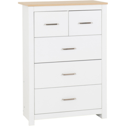 Seconique Portland 5 Drawer White and Oak Effect Chest of Drawers - Wilko - thumbnail 3