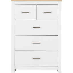 Seconique Portland 5 Drawer White and Oak Effect Chest of Drawers - Wilko - thumbnail 5