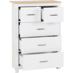 Seconique Portland 5 Drawer White and Oak Effect Chest of Drawers - Wilko - thumbnail 4