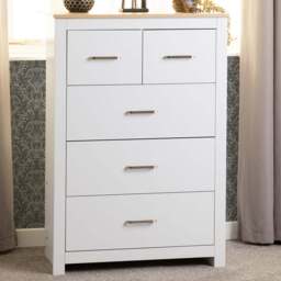 Seconique Portland 5 Drawer White and Oak Effect Chest of Drawers - Wilko - thumbnail 1