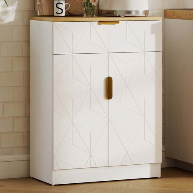 Portland 2 Door Single Drawer White Wooden Sideboard - Size: 18.5 x 40 x 94cm - Wilko - image 1