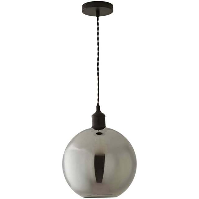 ValueLights Bellamy Single Smoked Glass Globe Matte Black LED Ceiling LED Pendant Light - Size: 134.5 x 25 x 25cm - Wilko - image 1