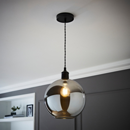 ValueLights Bellamy Single Smoked Glass Globe Matte Black LED Ceiling LED Pendant Light - Size: 134.5 x 25 x 25cm - Wilko - thumbnail 3