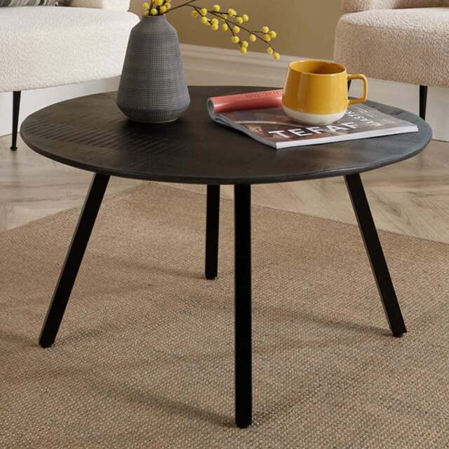 Home Source Caribou Black Mango Wooden Top Round Coffee Table with Iron Legs - Size: 40 x 70 x 70cm - Wilko - image 1