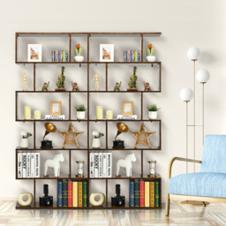 Costway 6 Shelf Brown S Shaped Wooden Industrial Bookshelf - Wilko - thumbnail 6