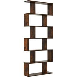 Costway 6 Shelf Brown S Shaped Wooden Industrial Bookshelf - Wilko - thumbnail 3
