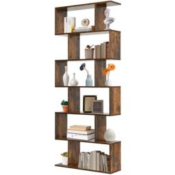 Costway 6 Shelf Brown S Shaped Wooden Industrial Bookshelf - Wilko - thumbnail 4