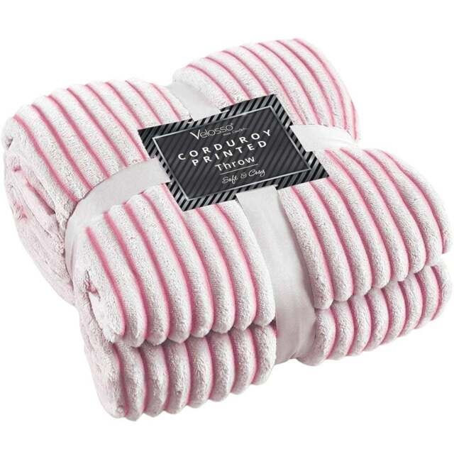 Velosso Pink Corduroy Printed Throw 150 x 200cm - Size: 150 x 200 x 1cm - Wilko - image 1
