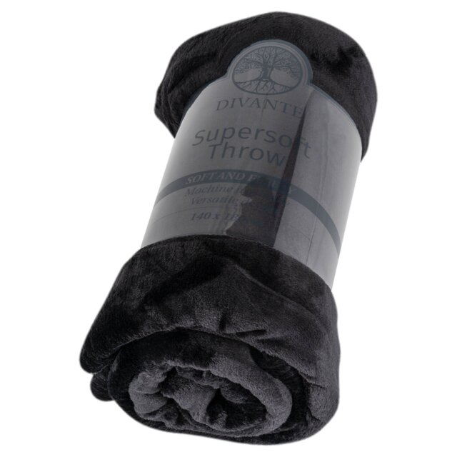 Divante Black Supersoft Extra Large Throw - Wilko - image 1