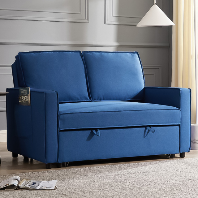 Home Detail Hugo Small Double Sleeper Blue Pull Out Sofa Bed - Size: 2 Seater - Wilko