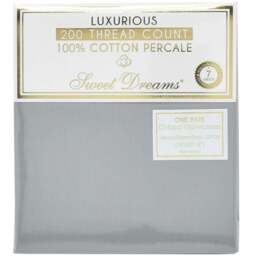 Sweet Dreams Grey T200 Percale Housewife Pillowcases - Size: 50 x 75 x 1cm - Wilko - thumbnail 1