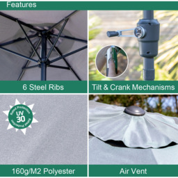 GardenKraft Grey 6 Ribs Crank and Tilt Parasol 2.7m - Wilko - thumbnail 6