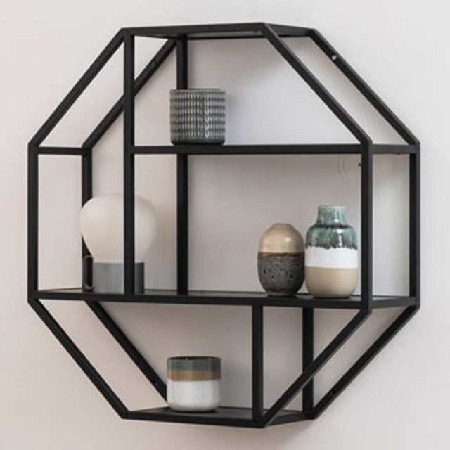 Florence Seaford 3 Shelf Black Octagonal Metal Wall Shelf - Furniture To Go - Wilko - image 1