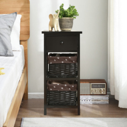 Costway Single Drawer 2 Shelf with Woven Basket Black Bedside Table Set of 2 - Size: 3 Drawer - Wilko - thumbnail 6