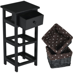 Costway Single Drawer 2 Shelf with Woven Basket Black Bedside Table Set of 2 - Size: 3 Drawer - Wilko - thumbnail 4