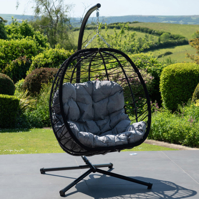 Artemis Home Hebden Dark Grey Garden Hanging Egg Chair - Size: 190 x 107 x 75cm - Wilko - image 1