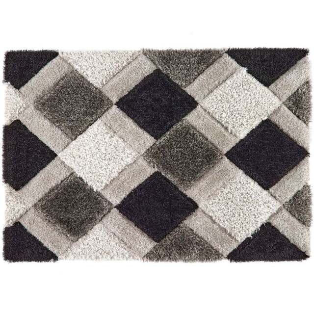 Origins Grey 3D Geo Shaggy Carved Rug 80 x 150cm - Origins Rugs - Wilko - image 1