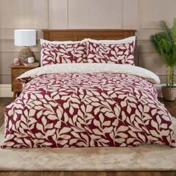 Carolina Leaf Duvet Set Burgundy Superking - Divante Finest - Wilko