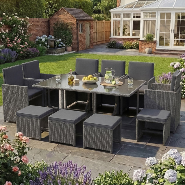 Garden Vida Cuba 10 Seater Grey PE Rattan Garden Dining Set with Cover - Wilko - image 1