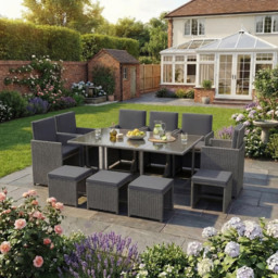 Garden Vida Cuba 10 Seater Grey PE Rattan Garden Dining Set with Cover - Wilko - thumbnail 4