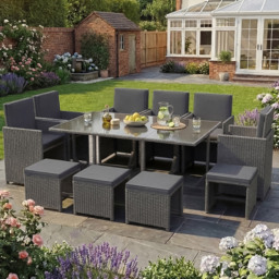 Garden Vida Cuba 10 Seater Grey PE Rattan Garden Dining Set with Cover - Wilko - thumbnail 1