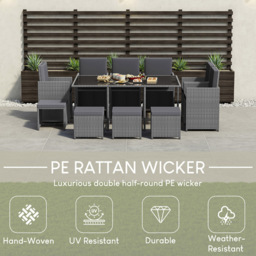 Garden Vida Cuba 10 Seater Grey PE Rattan Garden Dining Set with Cover - Wilko - thumbnail 5