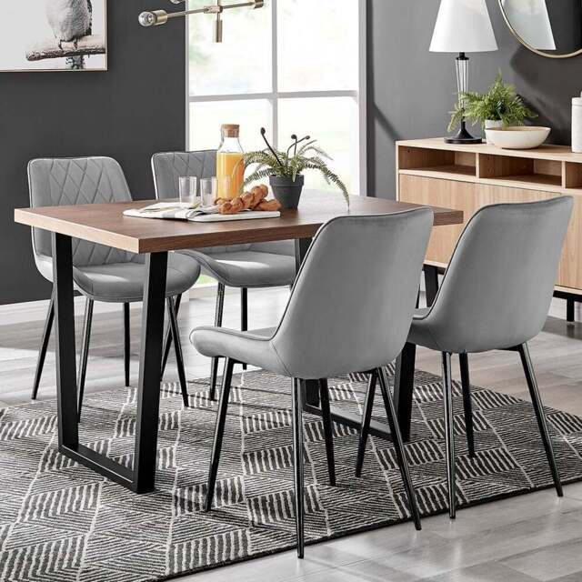 Furniturebox Solo Cesano 4 Seater Dining Set Brown Grey and Black - Wilko - image 1