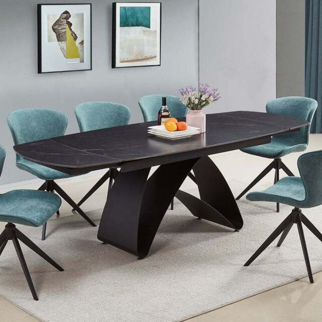 DS Living Maelis 6 Seater Dining Table Black and Grey Intertwined Stone - Wilko - image 1