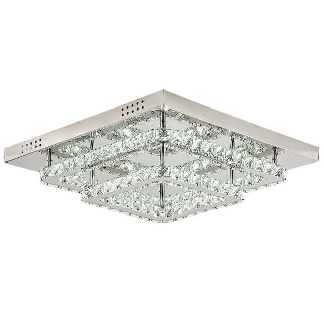Living and Home Square Crystal LED Ceiling Light - Size: 14 x 50 x 50cm - Silver - Wilko - image 1