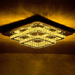 Living and Home Square Crystal LED Ceiling Light - Size: 14 x 50 x 50cm - Silver - Wilko - thumbnail 6