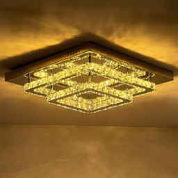 Living and Home Square Crystal LED Ceiling Light - Size: 14 x 50 x 50cm - Silver - Wilko - thumbnail 5